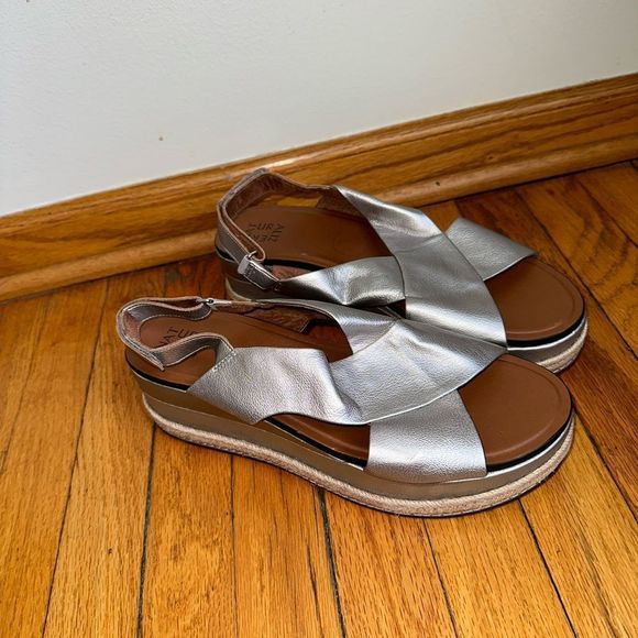 Naturalizer Baya Platform Silver Sandals Metallic Espadrille Wedge Size 12 M - Picture 2 of 10